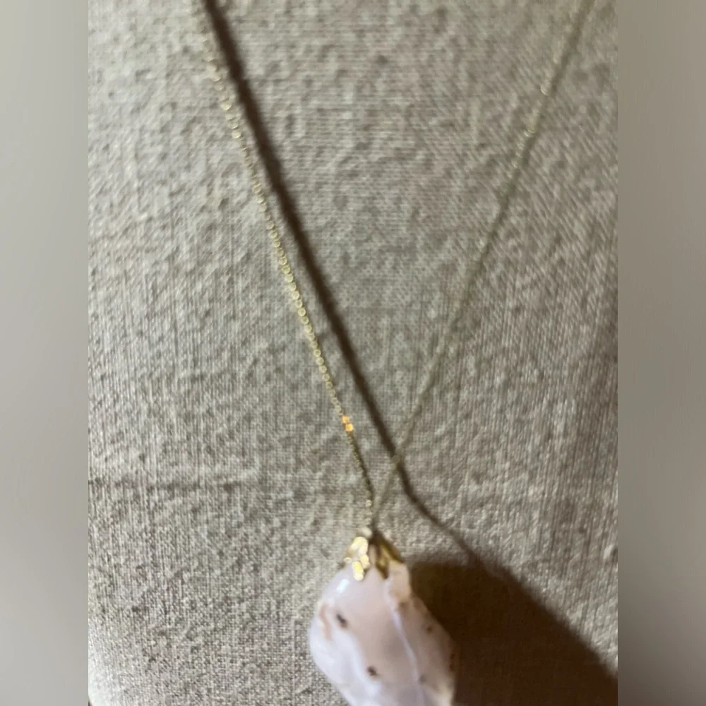 Flower Agate Smooth Stone Pendant on Delicate Gold Chain - Picture 6 of 7